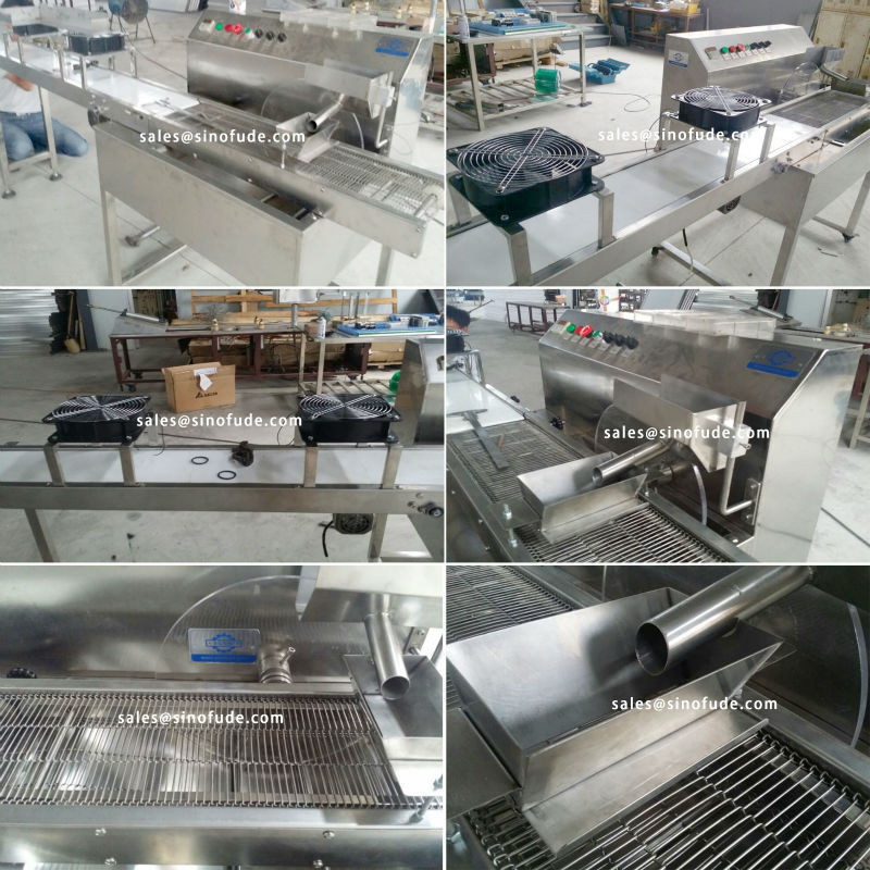 small chocolate enrober with cooling tunnel