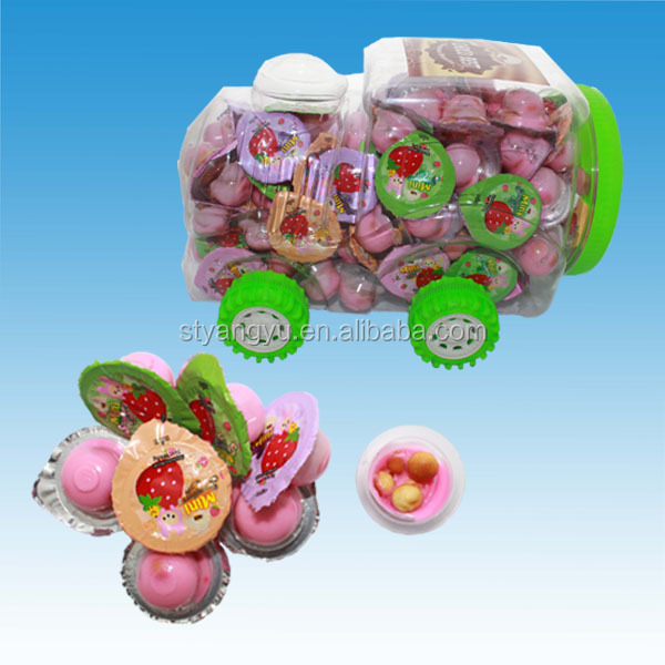 strawberry chocolate with biscuit cup in car