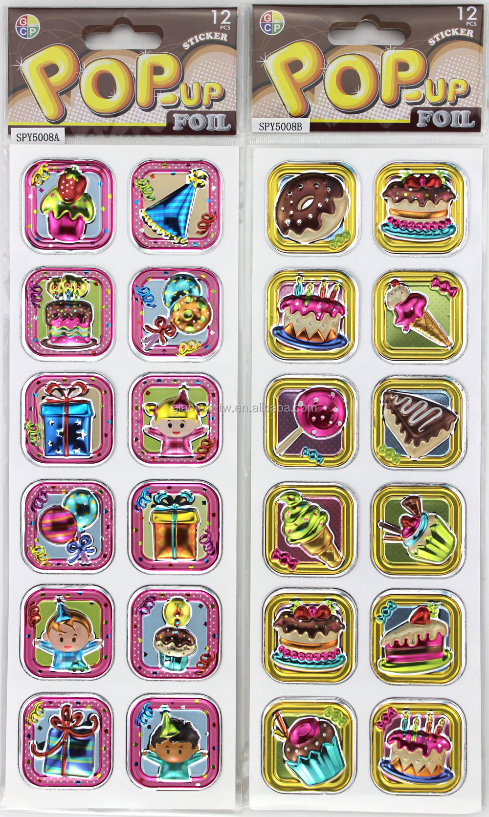 ポップアップsticker_foileffect_beer_animals_cake_butterfly_girl_boyエンボスステッカー仕入れ・メーカー・工場