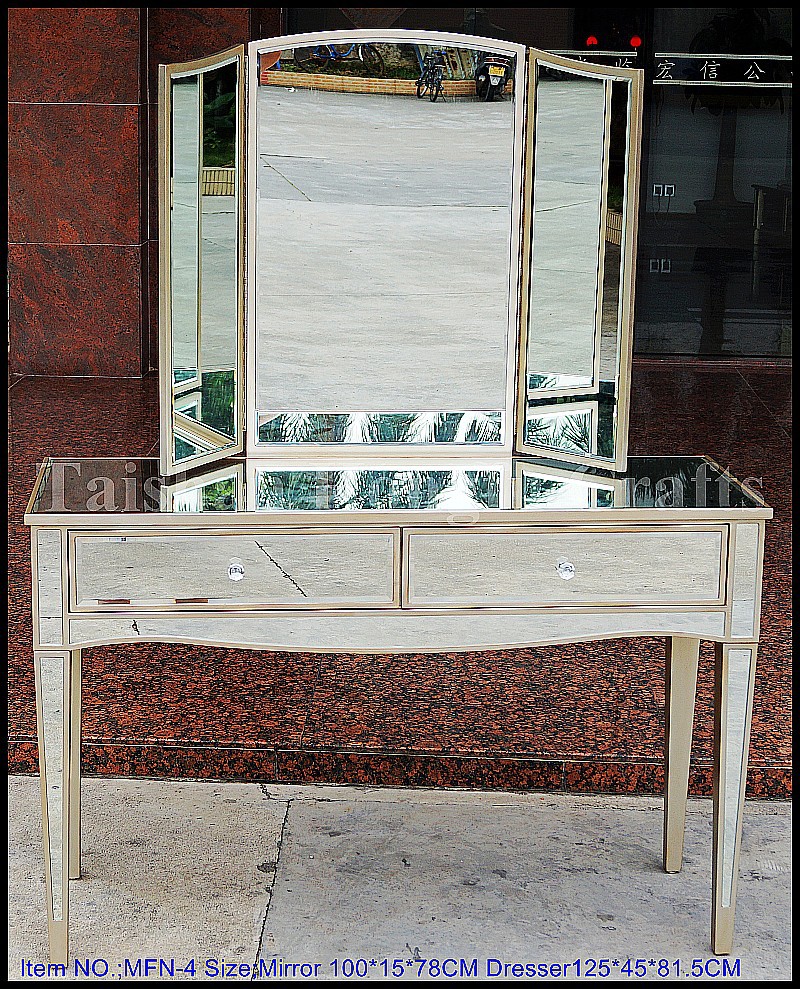 Antiek zilver kaptafel, slaapkamer spiegel meubilair, kaptafel met ...