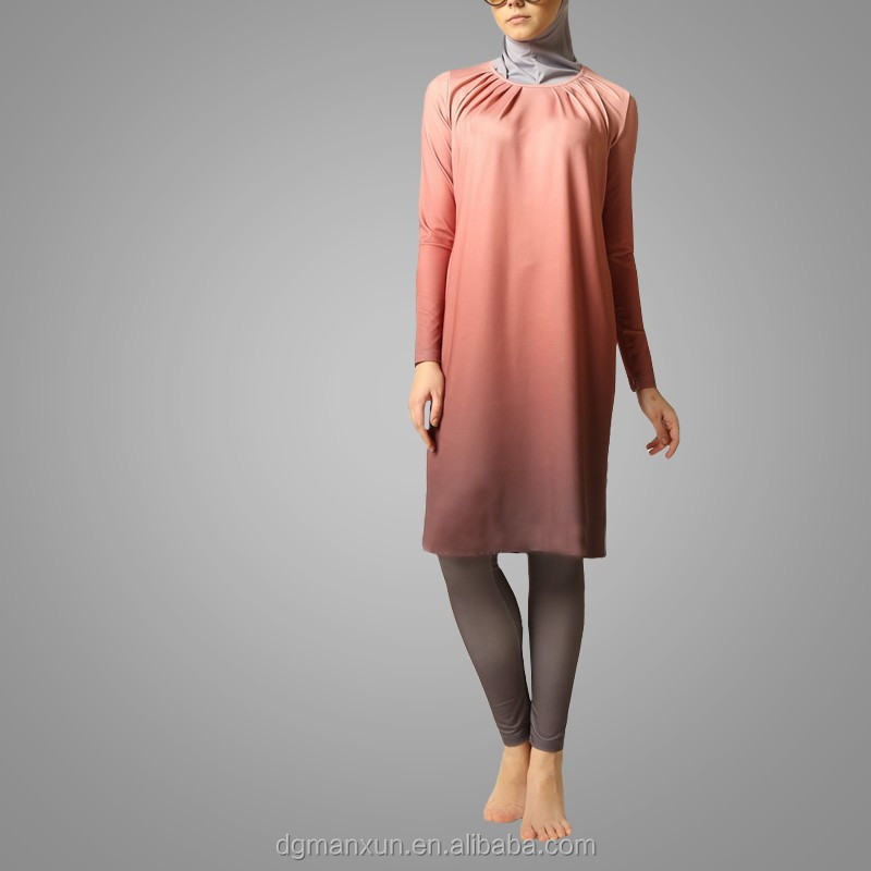 Dubai Abaya 2016 Ombre Fully Closed Swimsuit Lycra Jilbab Islamic Tracksuit
