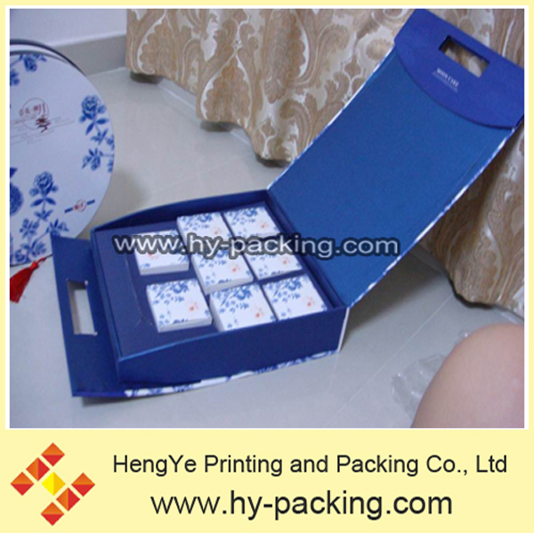 2015装飾的な中国の青と白の茶箱、 サークルボックスとハンドルの茶の包装箱を構成する問屋・仕入れ・卸・卸売り