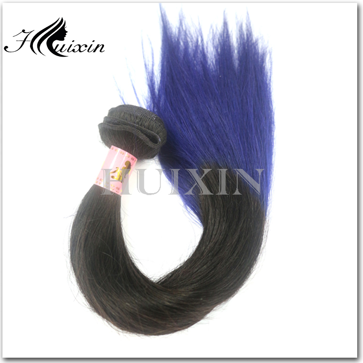 Blue Color Straight Hair Weave Brazilian Virgin Remy Hair Weft
