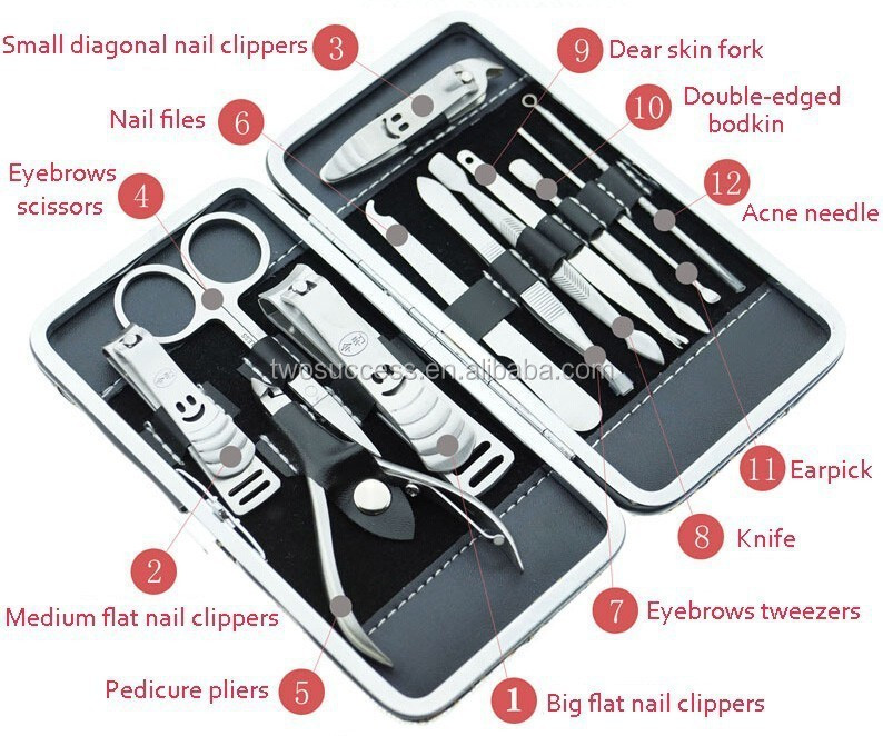 Travel purse style nail manicure set with leather bag