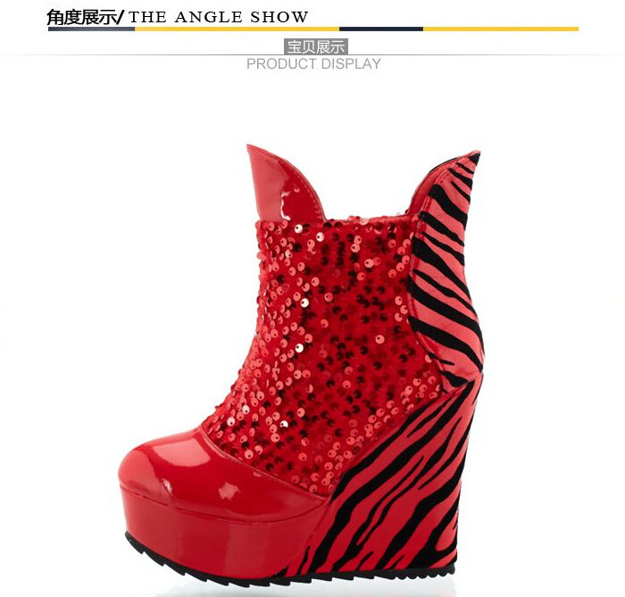 New Height Increasing Inside Warm High Heel Boots Sexy Zebra-stripe