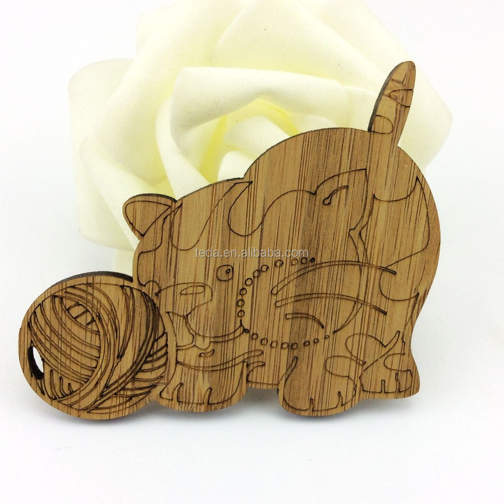 laser cut cute cat bamboo tag