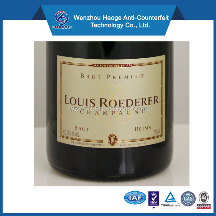 High quality custom gold foil stamped wine bottle champagne label