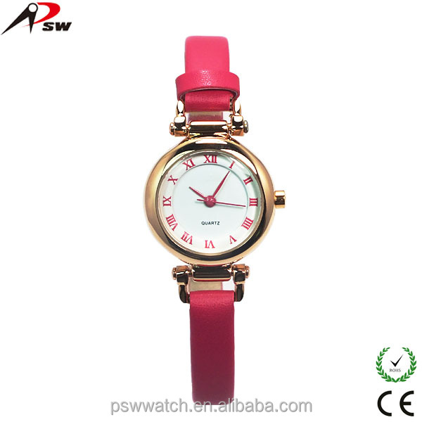 2014 new style hot sale rose gold leather pink hand watch for girl