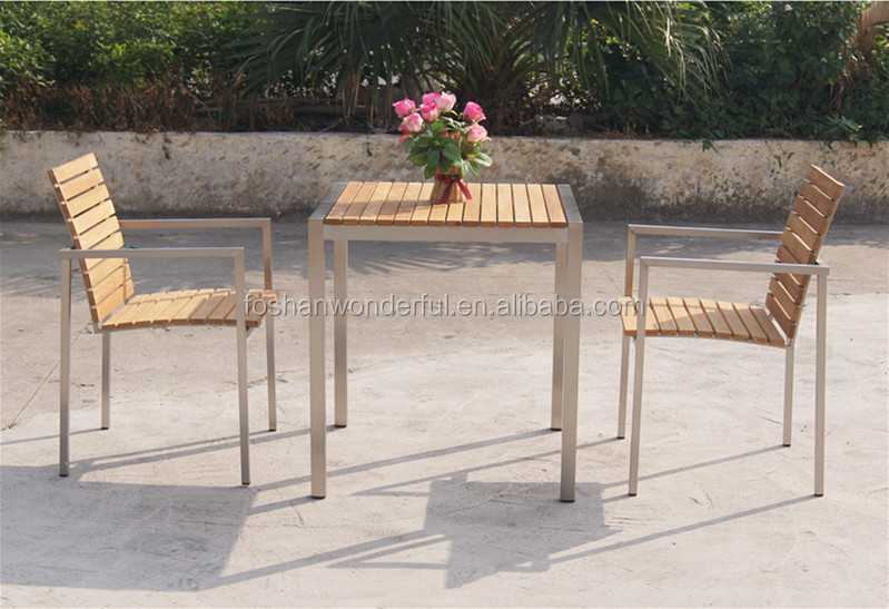 熱い販売のチークテーブルと椅子ステンレス鋼フレームで屋外の家具のための仕入れ・メーカー・工場