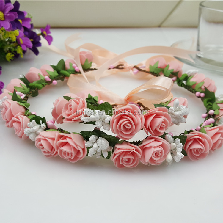 造花の花輪17センチメートル直径ピンクバラの頭の花輪結婚式の装飾のためのバラの花輪、 お祭りの装飾仕入れ・メーカー・工場