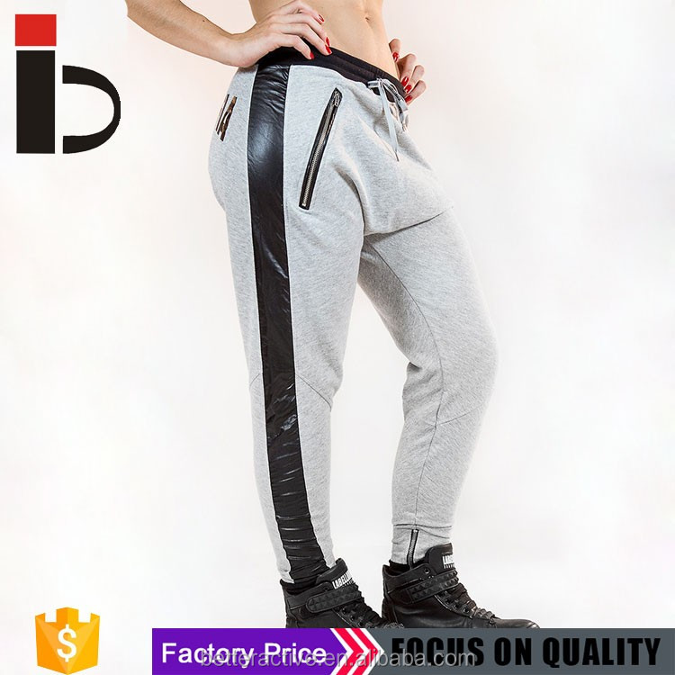 女性新しいデザインレザーパネルzipポケット厚い生地パンツ仕入れ・メーカー・工場