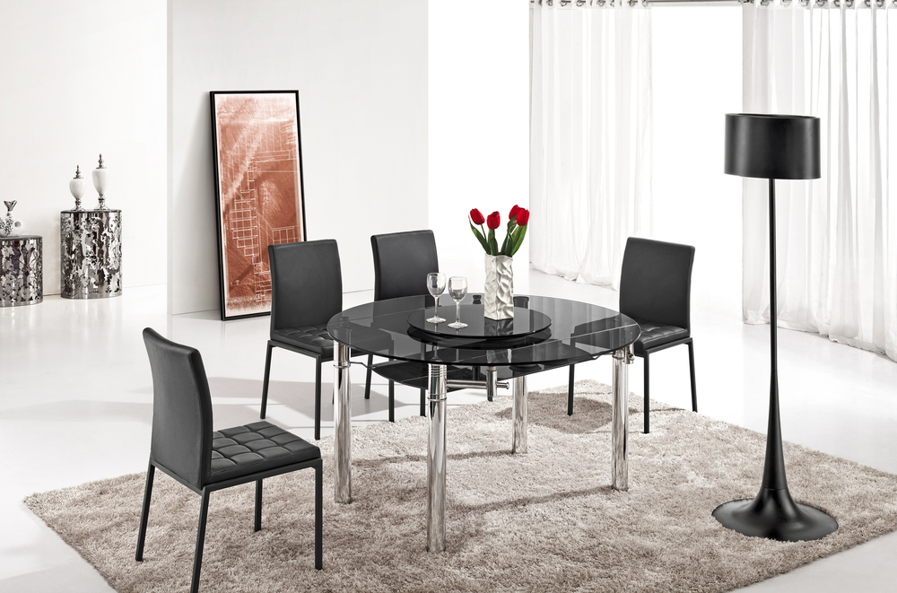 近代的な黒とl801bdiningtable白い円形のガラス仕入れ・メーカー・工場