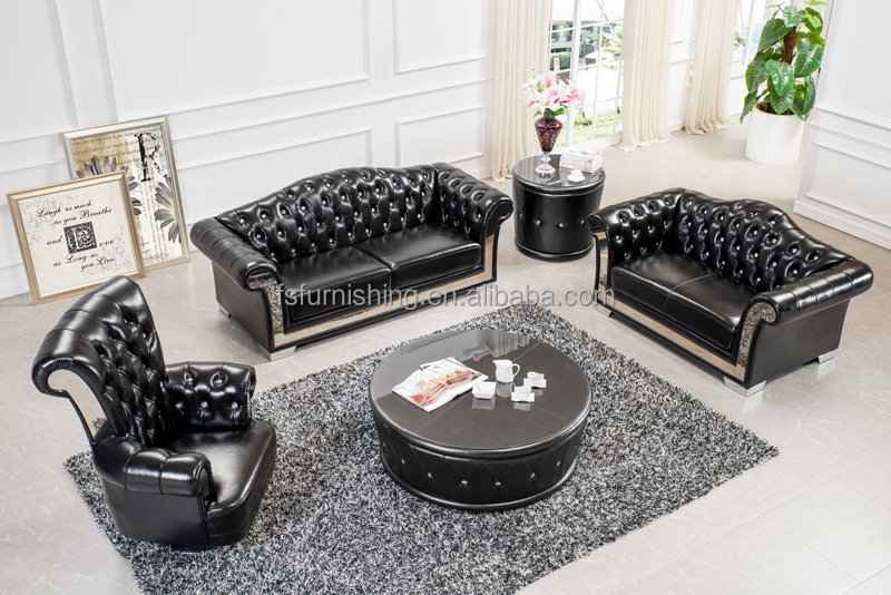 Krachtige #ls165 moderne zwart lederen chesterfield bank roestvrij ... Zwart woonkamer banken