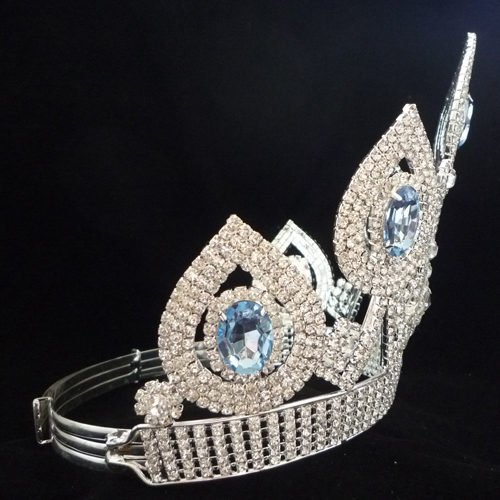 ファッション金属の銀メッキ王王冠pegeant青水晶を持つ男性のための王冠仕入れ・メーカー・工場