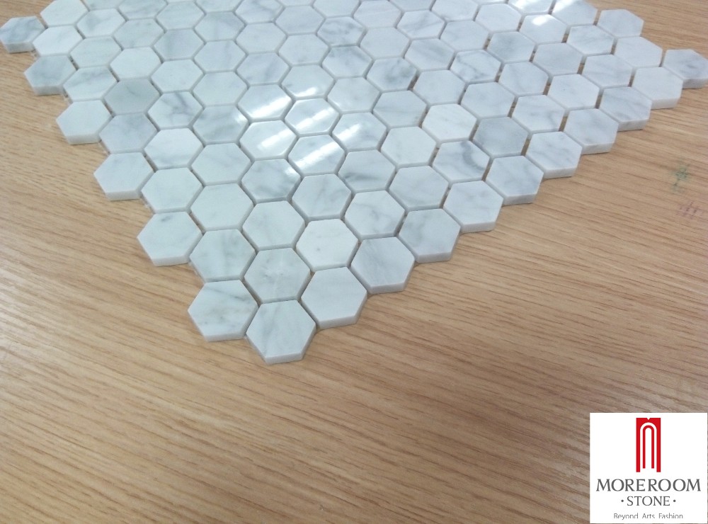 Carrara Bianco 3 Hexagon Marble Mosaic Tile (5).jpg