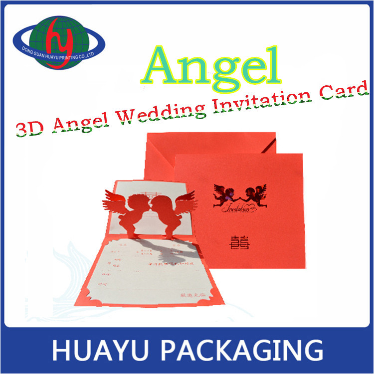 新しい設計高- グレード3d天使ユニークな結婚式の招待カード仕入れ・メーカー・工場