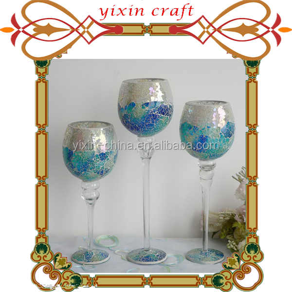Silvery Mosaic Crackle Mirrored Glass Goblet Candle Holder Buy