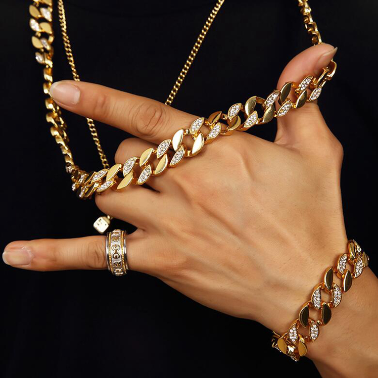 mens hip hop cz paved cuban link 18kgp alloy chain necklace for