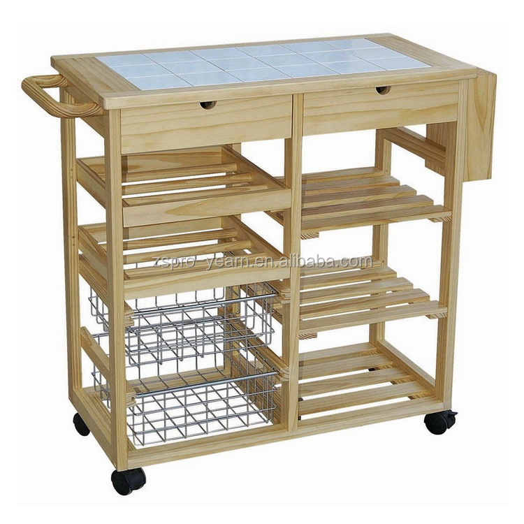 Stilvolle, moderne holz küche servierwagen mit nahrung halten ...