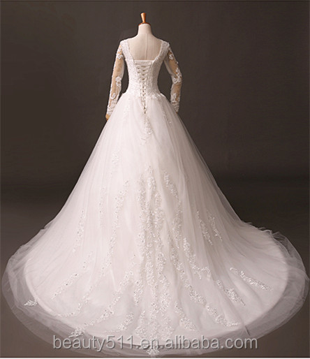 新しいデザイン2015a- ラインスクープネックブライダル長い袖のレースのウェディングドレスの花嫁の服bn36中国製仕入れ・メーカー・工場