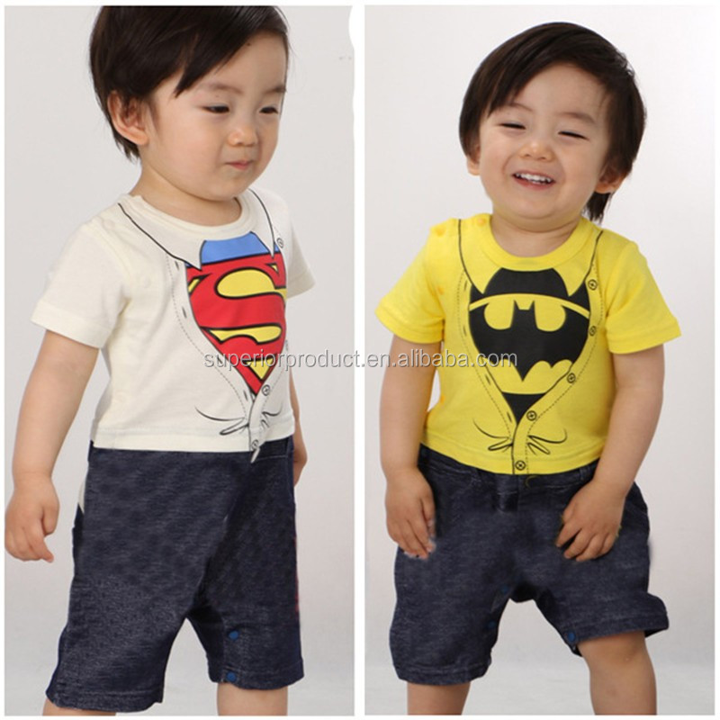 赤ちゃん男の子スーパーマンバット男キッズ3d漫画半袖100%コットンベビー幼児ロンパース服仕入れ・メーカー・工場