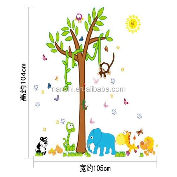 Kartun Hewan Tumbuhan Dunia Pohon Stiker Dinding Pintu Masuk Ruang