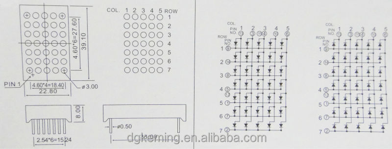 Ultra bright 5x7 array dot 3.0mm 1.9mm matrix round led display module