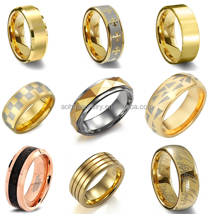 factory supply 18k gold plated tungsten carbide men gold ring