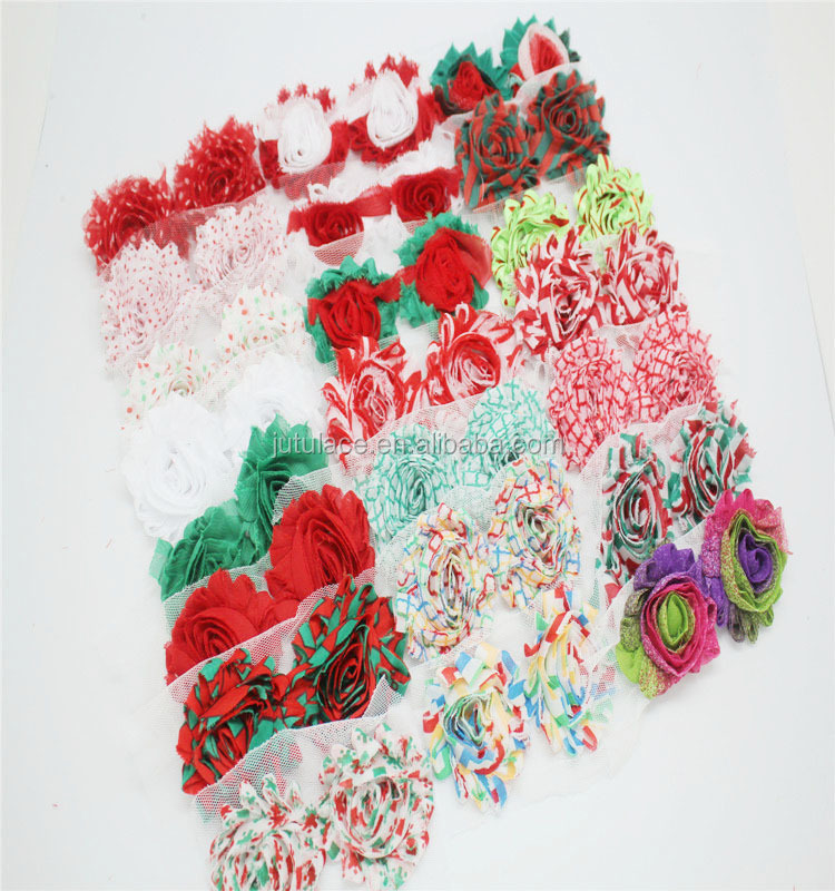 花シフォンぼろぼろのシックなクリスマス/みすぼらしいバラトリム/愛国的なシフォンぼろぼろの花が- 装飾的なクリスマスの花問屋・仕入れ・卸・卸売り