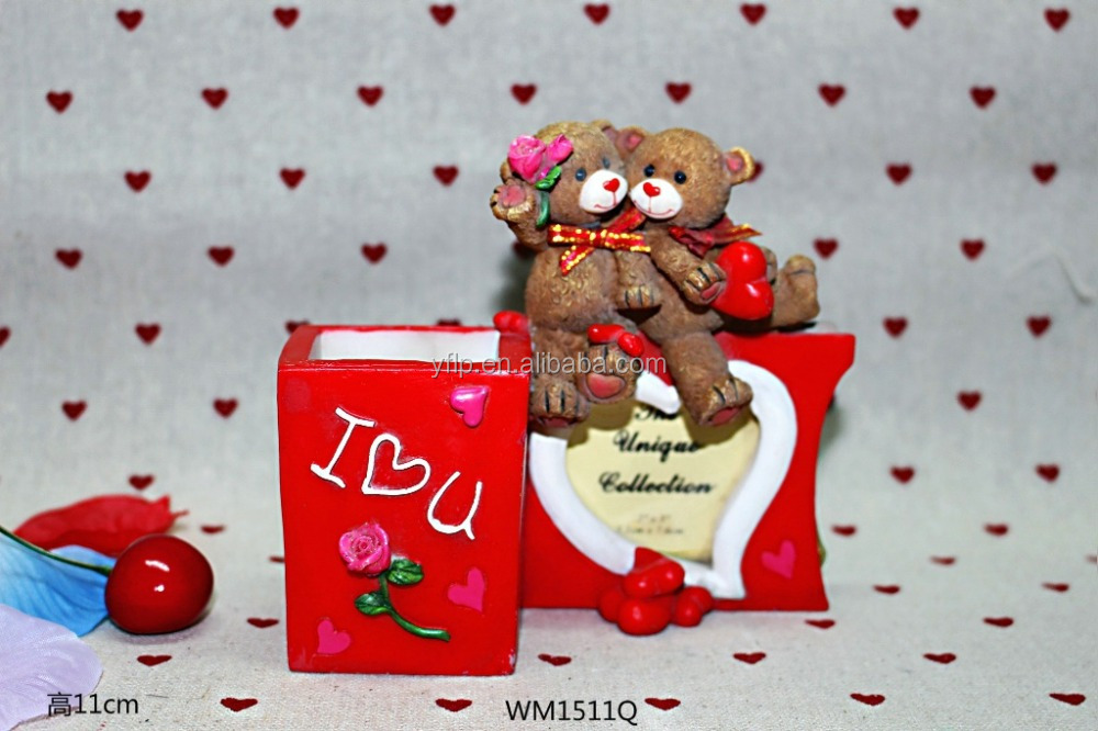 愛らしいクマの高品質の樹脂ペンポット、 バレンタインデーの装飾、 ギフト仕入れ・メーカー・工場