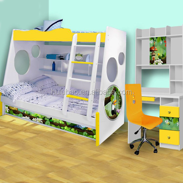 カラフルな子供用の寝台ベッドデザインの子付き二段ベッドワードローブ、 デスク仕入れ・メーカー・工場