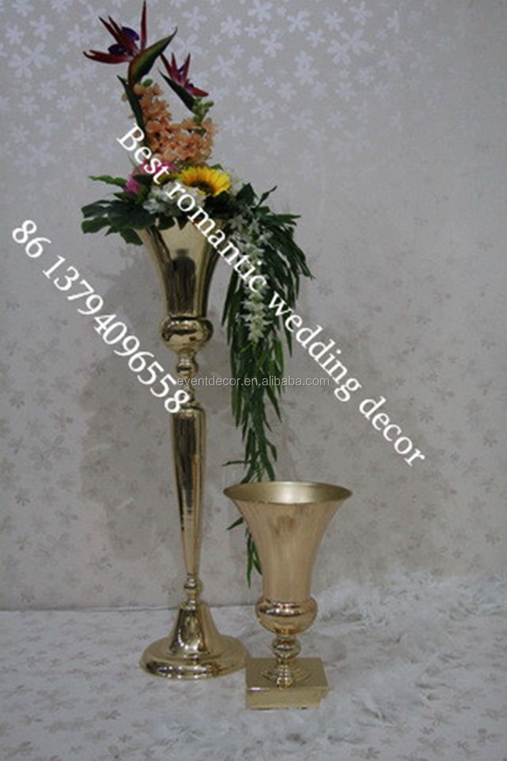 Gold Trumpet Metal Vase For Wholesale/tall Stem Metal Trumpet Vase