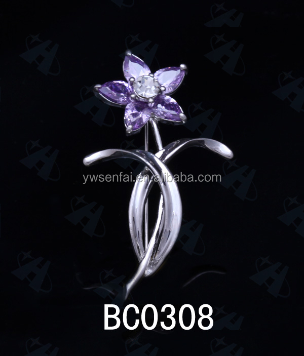 卸売カスタム熱い販売のクリスマスジュエリーシルバー色の金属製のバラの花のラインストーンのブローチ仕入れ・メーカー・工場