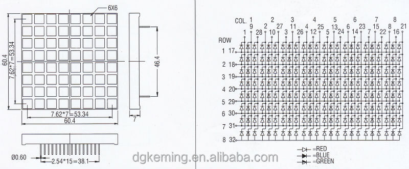 Square led dot matrix display sign 8*8 array rgb led module for lift indicator