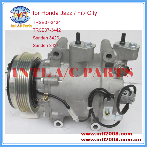 Compressor auto para Honda Jazz/Fit/Cidade TRSE07-3434 Sanden 3426 3431 38800-RB7-Z02 38810-RLC-014 Kompressor compressor de ar condicionado