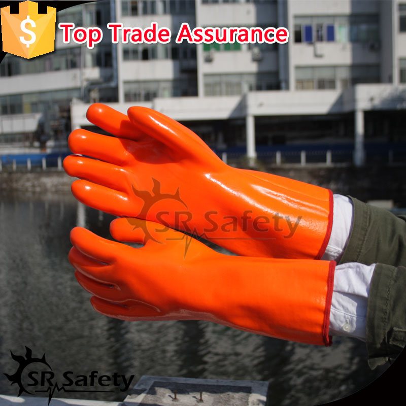 Srsafety Orange Fluorescent Pvc Work Gloves 3 Layers Liner Pvc Safety