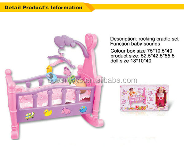 Newest Baby Rocking Cradle Set Plastic Swing Bed Toy Doll Crib