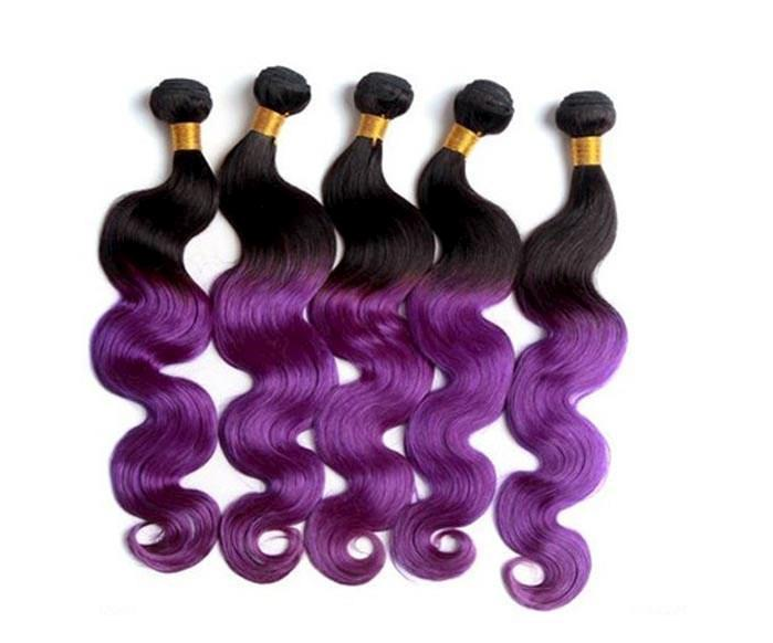 3pcs Brazilian 1b Purple Ombre Human Hair Weaves Extensions Wefts