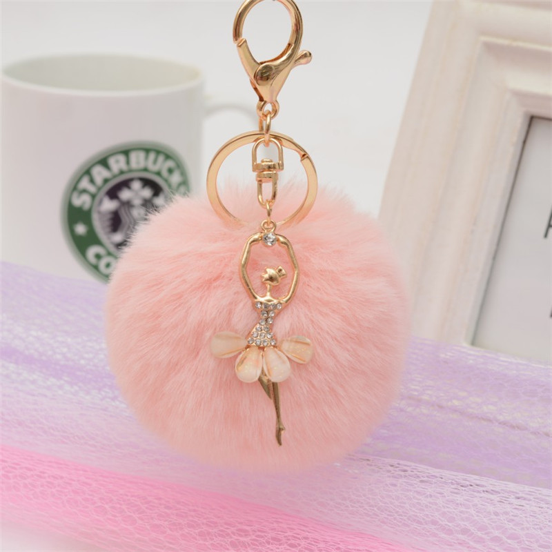 Fake Rabbit Fur Ball Keychain Pompom Key Chain Pom Pom Key Rings Ballerina  Dancer Girl Fourrure Pompom Women Bag Jewelry Gifts