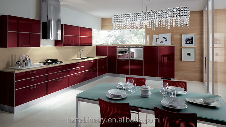 Vajilla de porcelana moderna de alto brillo rojo mueble cocina ...