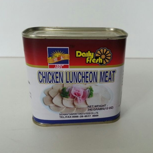 340g Canned Chicken Luncheon Meat with Rectangular Tin,China BINTAI