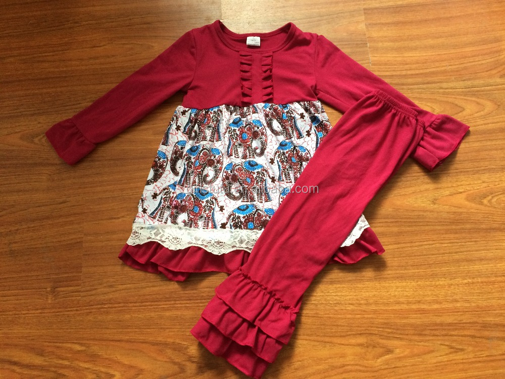 赤ん坊の綿のシェブロン2015素敵な衣装の子供ブティックの服女の子2個セット秋衣装衣装子供の赤ちゃんの服のセット仕入れ・メーカー・工場