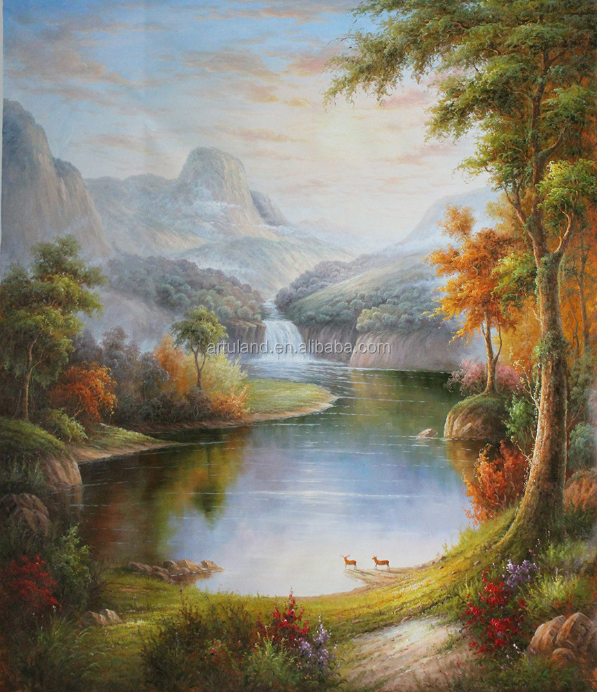 Cinese colorato montagna paesaggio dipinto ad olio con acqua arte ...