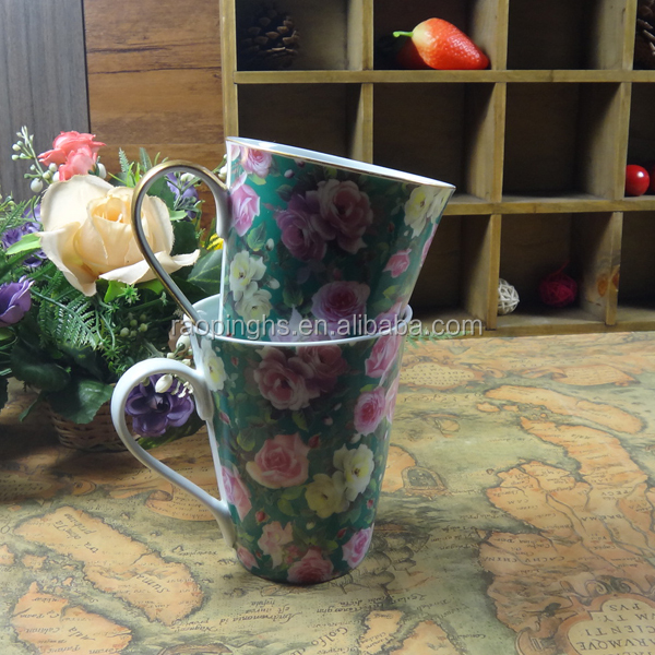 2015で美しい花金ハンドルのギフトセラミックビールカップ仕入れ・メーカー・工場