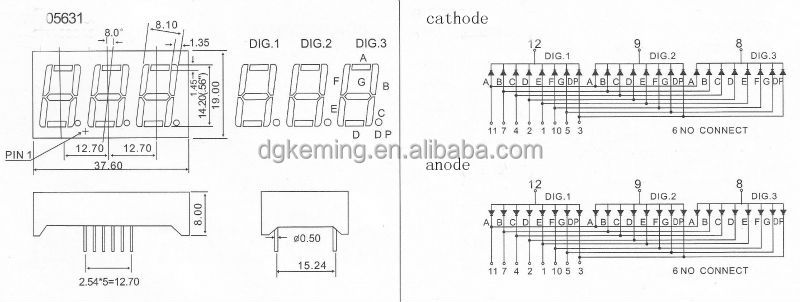 Through hole display 7 segment red 0.56 inch 3 digit numeric led display