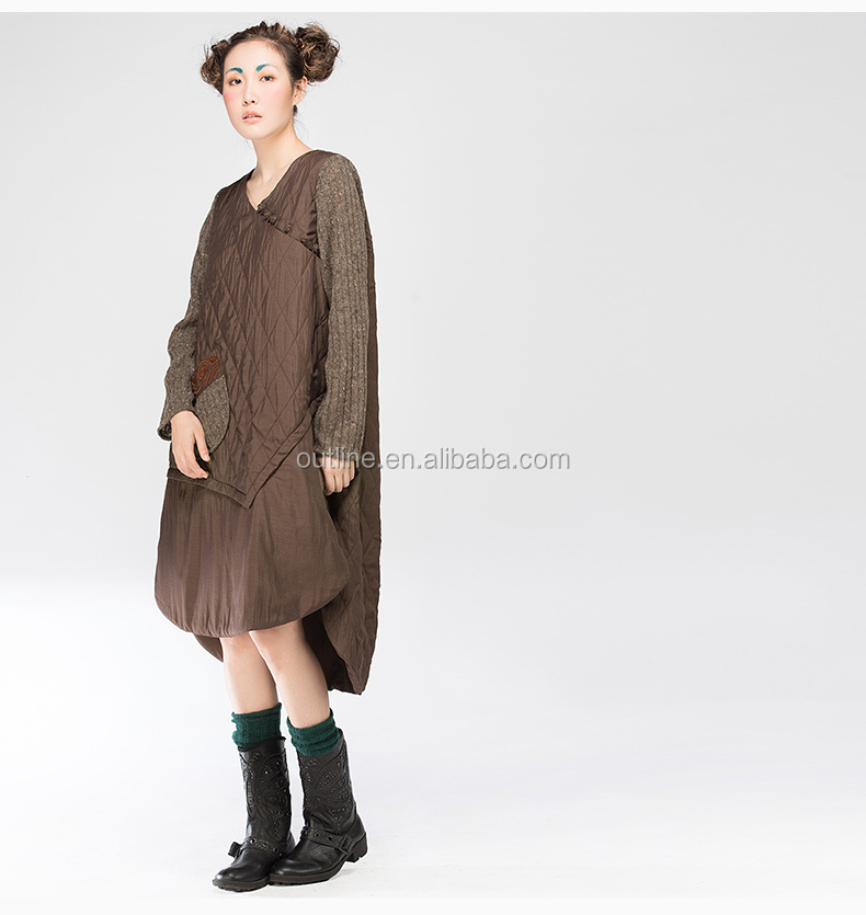 小さい順序の女性のファッション長いカシミヤのドレス袖がニットキルトが服をニット仕入れ・メーカー・工場