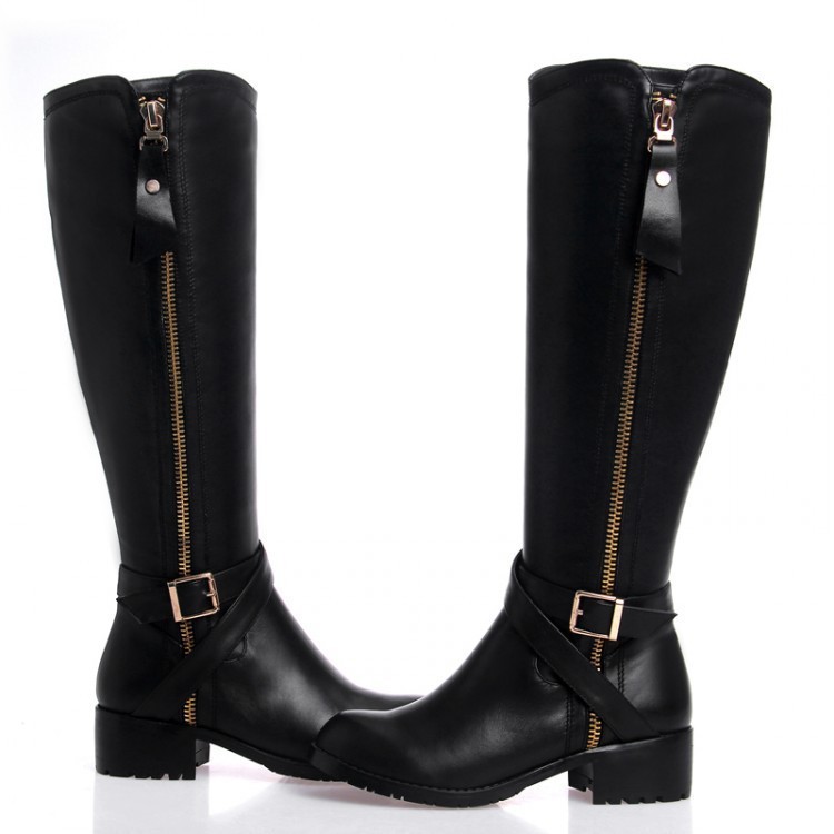Free Shipping Sexy Women Flats Genuine Leather Knee-length Boots