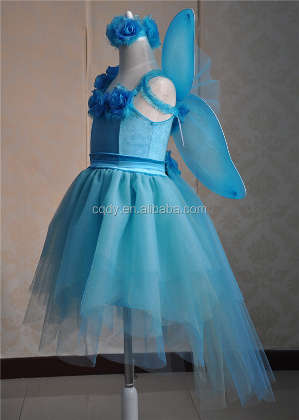 卸売子のエルフコスチューム2015工場で蝶の羽を持つ子供のベルベットのドレスファンシー妖精毛花と子供の誕生日のドレス仕入れ・メーカー・工場