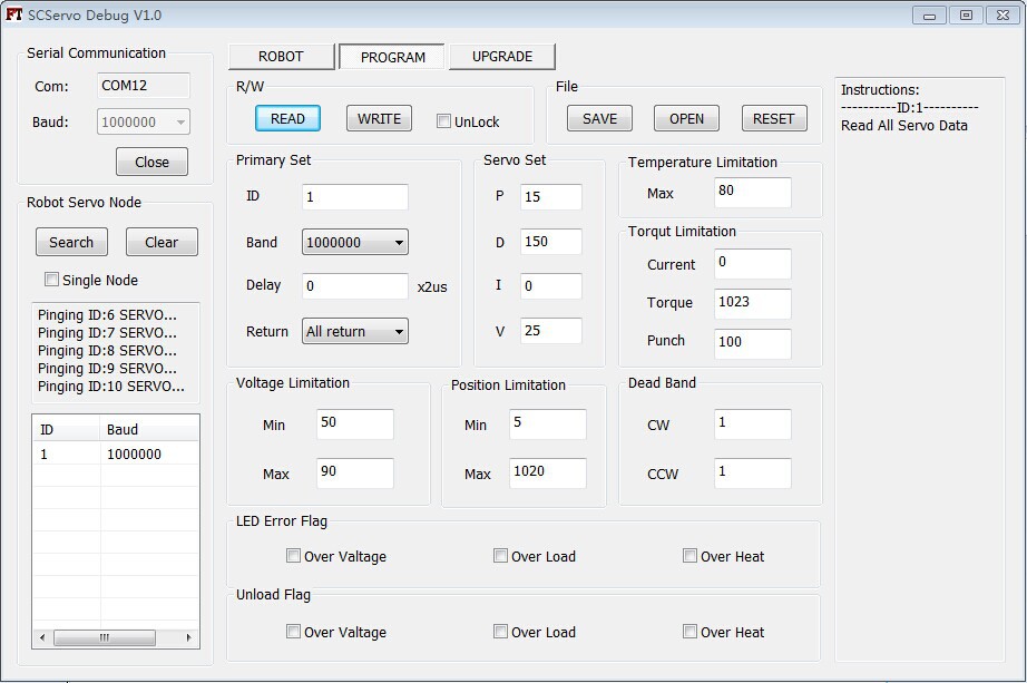 USB interface Programming for FEETECH smart control robot Servo FE-SCPC-2