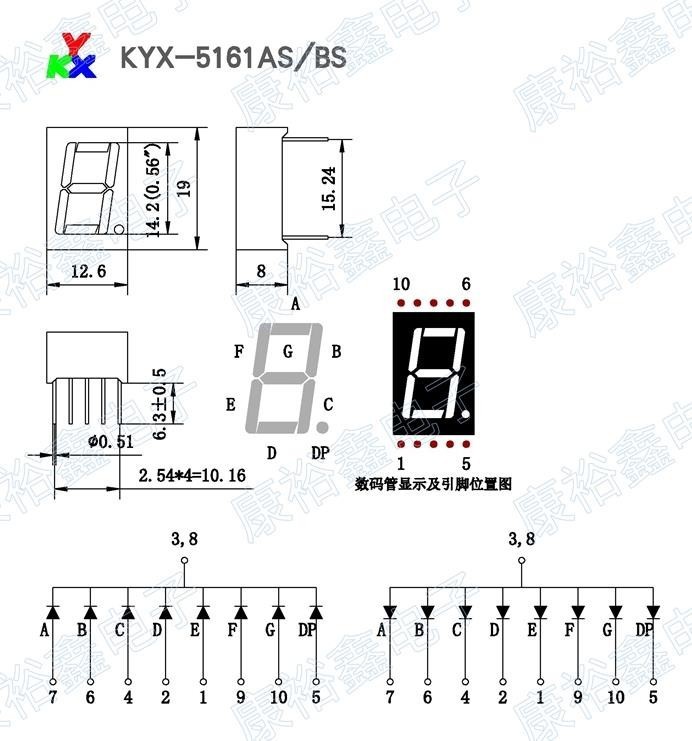 0.56 " inch 1 digit red 7 segment led display 5161as/5161bs